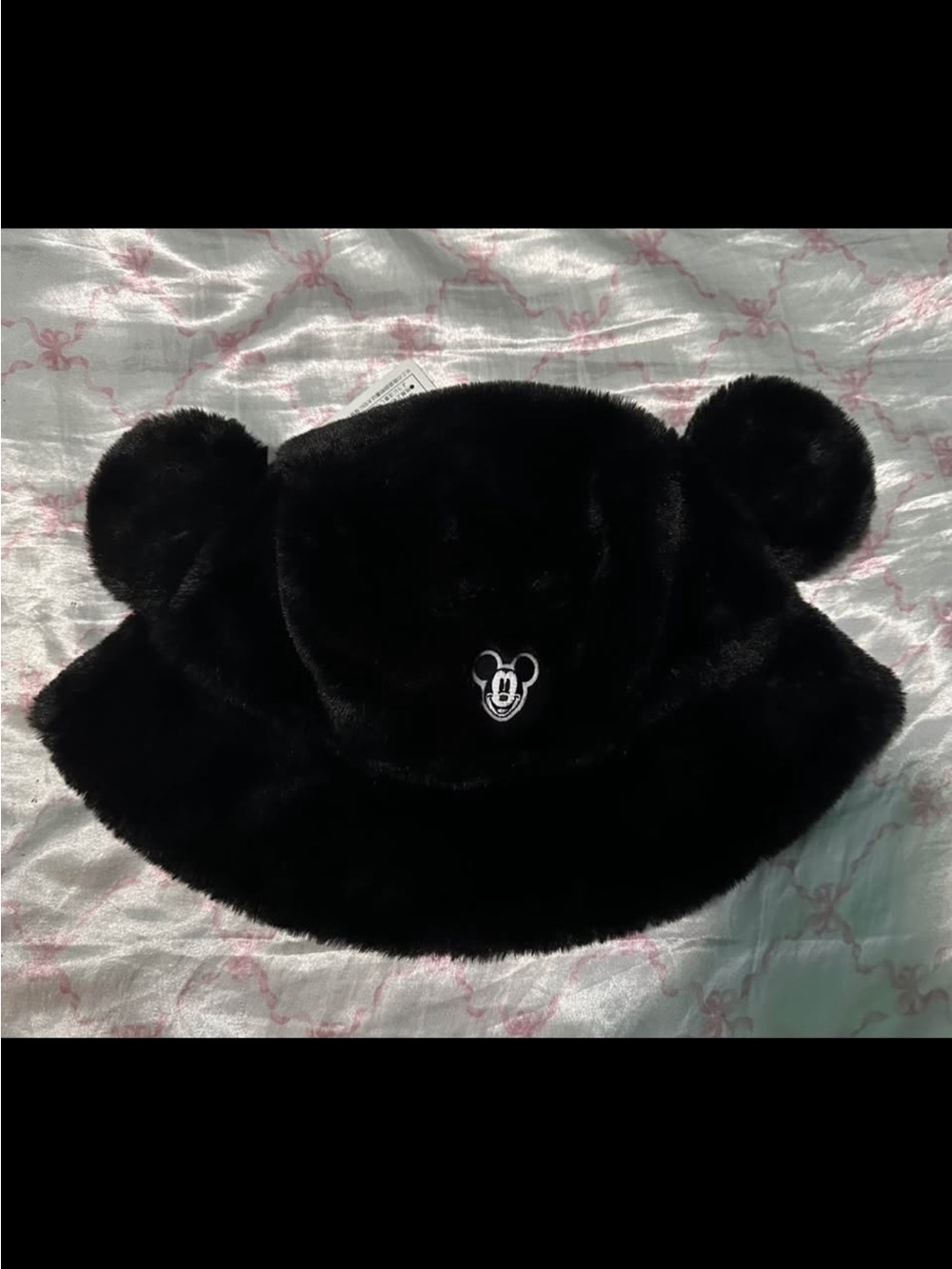 Tokyo Disneyland Black Faux Fur Mickey Ear Bucket Hat